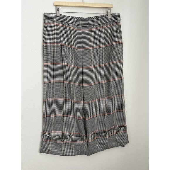 Halogen x Atlantic Cropped Gauchos Cuffed Houndstooth Pants Black White Fall 16 - Picture 1 of 8